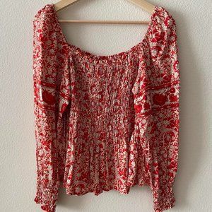 Anthropologie Red Chelsea Babydoll Blouse